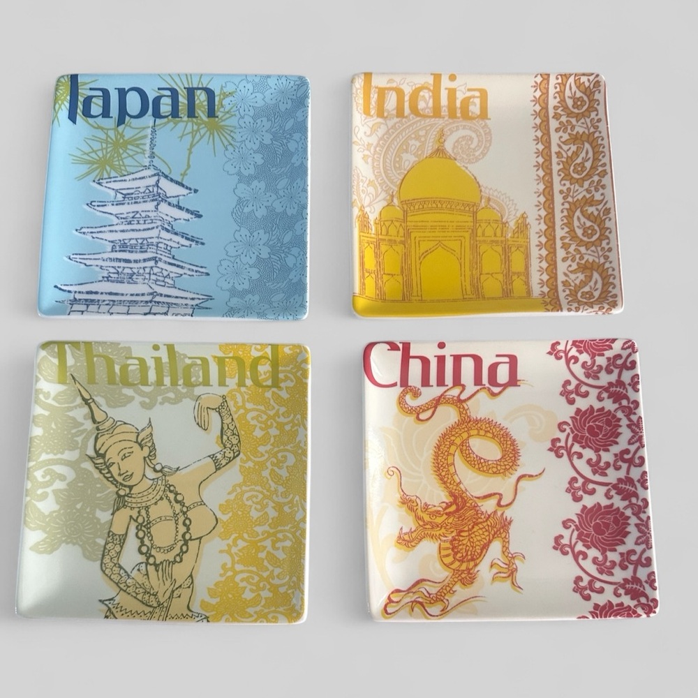 Pier 1 Imports Asia Earthenware Countries‎ Appetizer Plates Set of 4